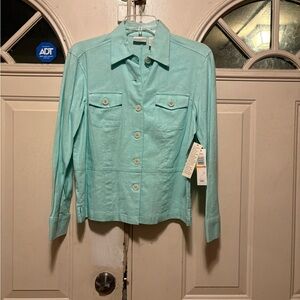 Light Aqua Button-Front Shirt Jacket